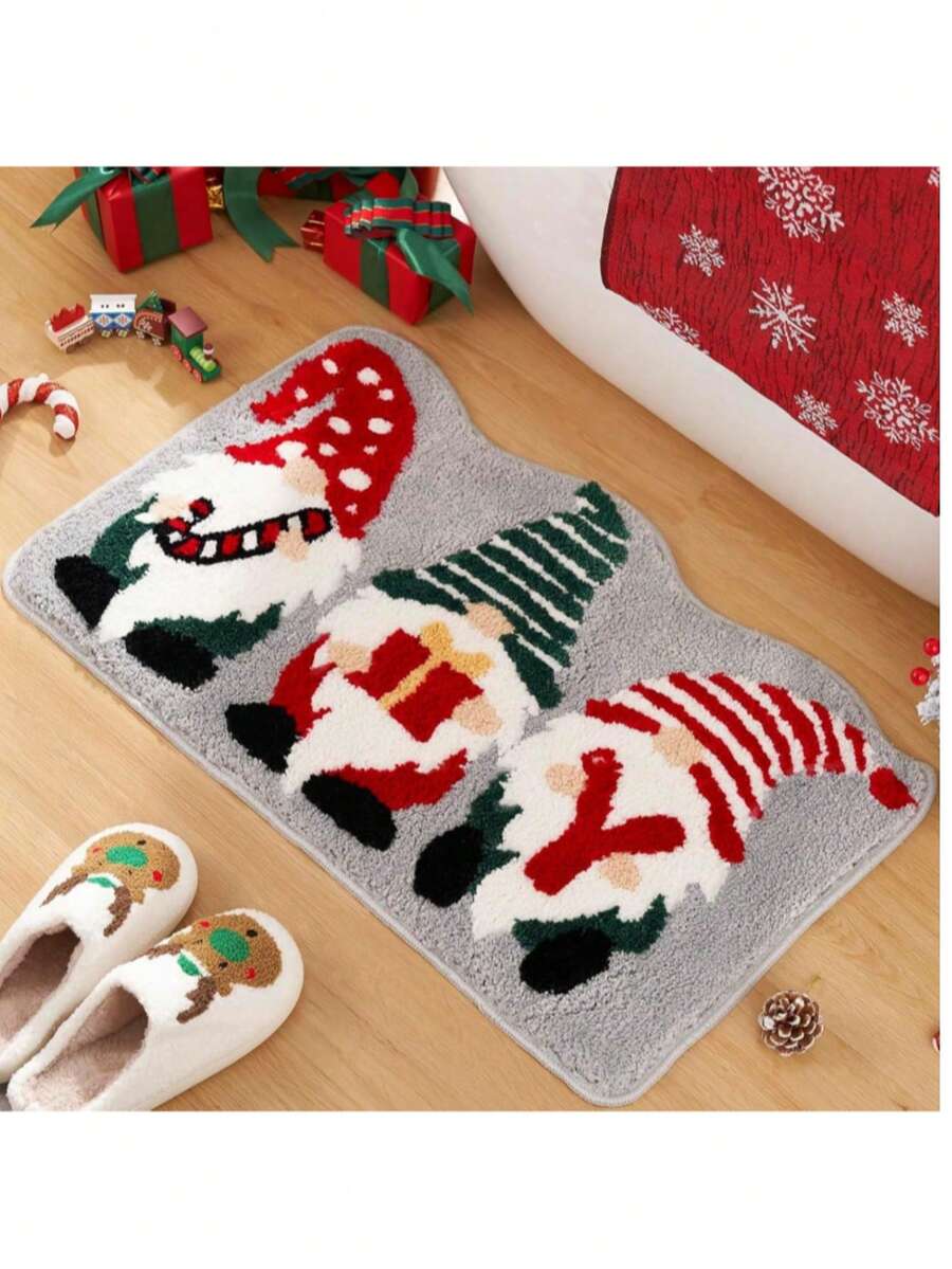 1件圣诞小矮人地毯，仿羊毛浴室垫，门垫，不对称形状地毯，厨房地毯 - 彩色 - 查看 1
