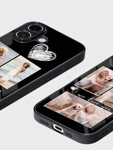4pcs Custom Heart Decor Photo Frame, Personalized Phone Case Protective Cover Compatible With Apple 11 12 13 14 15 16 Pro Max, Galaxy A13 A33 A34 A35 A14 A15 A55 A56 S22 S23 S24 S25 Ultra, Customized With Various Life, Family, Holiday Photos,International Version, Not The Domestic Version - Black - View 5