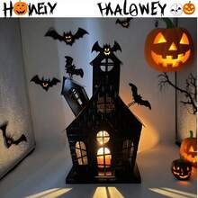 1 PC Gothic Haunted House Candle Holder - Cast Iron Halloween Desk Decor For Indoor/Outdoor Use, Spooky Manor Centerpiece For Eerie Party Ambiance. Perfect Halloween Gift Idea, Durable Haunted Mansion Theme Decoration.No Candles