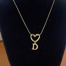 1 Piece Of Fashionable And Simple Stainless Steel Hollowed-Out Heart A-Z,26 English Letter Pendant Titanium Steel Necklace, Female Surname Collarbone Chain, A Niche And Light Luxury Gift For Best Friends, Family And Loved Ones On Festivals! Suitable For Daily Casual Wear Of Necklace Jewelry