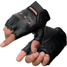 Shaf International - Guantes de cuero sin dedos para hombre, Negro, Mediano - M - Ver 1