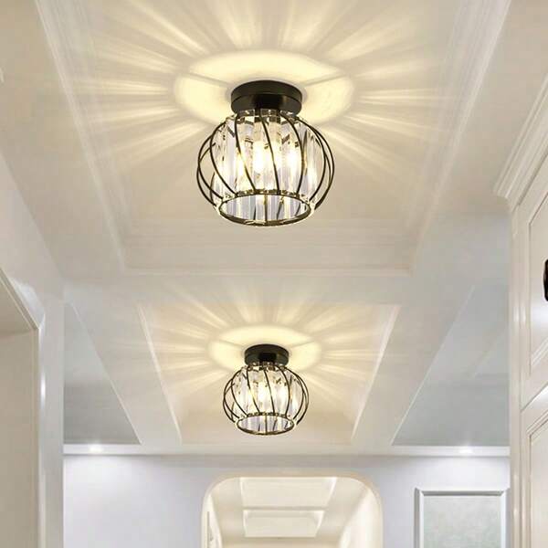 1pc Rustic Ceiling Light, Modern Crystal Ceiling Lamp, Single Head Iron Art Ceiling Light Fixture For Corridor, Balcony