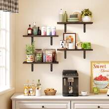 Floating Shelves For Room Decor, 4 Sets Wall Storage, Wood Mounted Shelf For Bedroom, Bathroom, Book Shelf, Dark Carbonized Black