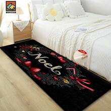 1 pièce Tapis de bain antidérapant avec motif de baies de houx et nœud de Noël, en matériau imitation cachemire, décoratif moelleux, convient pour la salle de bain, la porte, la cuisine et autres occasions, lavable en machine, décoration de Noël, peut être offert en cadeau