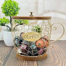 Large & Small Size Woven Wood & Iron Wire Art Coffee Basket, Kitchen Coffee Corner/Dining Table Decor