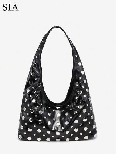 תיק כתף דמוי עור בצורת סהר בסגנון רטרו פאנק לנשים, קיבולת גדולה, מתאים לטיולים, מסיבות וללבוש יומיומי