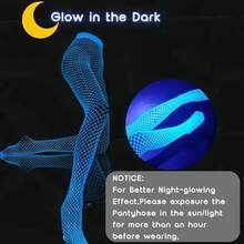 1pc夜光长筒袜夜光丝袜夜光网眼丝袜性感夜光渔网袜舞蹈长筒袜镂空高腰荧光派对连裤袜女士长筒袜只有在阳光或强光下才能发光。 - 彩色 - 查看 7