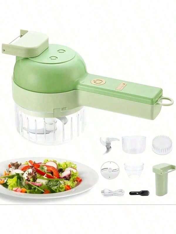 4-in-1 elektrischer Handhalter Lebensmittelzerkleinerer-Set, kabelloser Küchenverarbeiter für Obst, Gemüse und Fleisch, USB aufladbar (eingebauter Akku), 1-10L Fassungsvermögen