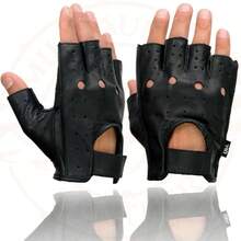 SH195 - Guantes de mano de motocicleta de piel perforada para hombre, con relleno de gel perforado, sin dedos, con nudillos abiertos, talla - M - Ver 6