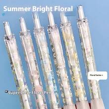 Edición limitada de bolígrafo de prensa con diseño floral pequeño y valor estético alto, pincel negro de secado rápido, bolígrafo de prensa con movimiento de pregunta, suministros de papelería para estudiantes, suministros de oficina y estudio, suministros de escritura y corrección