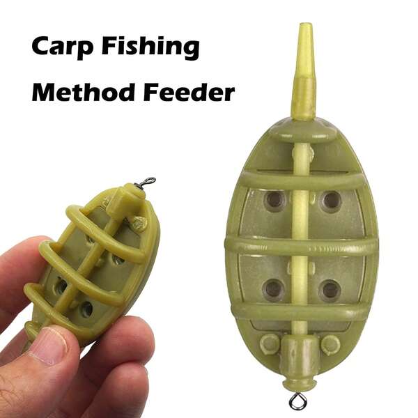 2 طقم موزع طعم السمك الكارب، أقفاص مانعة للتسرب، لون زيتوني كامو، بلاستيك متين لمنع تسرب الطعم، دقة في الإلقاء وجذب السمك بسرعة، مثالي للصيد البري/البحيرات المياه العذبة، معدات صيد، اكسسوارات صيد