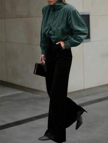 Women's 2025 New Arrival Elegant Mandarin Collar Short Jacket - Dark Green Relaxed Fit All-Season Versatile Coat, Machine Washable Casual To Semi-Formal Outerwear For Women, Jacket For Women, Casual Attire, Minimalist Design, Highquality Stitching, Fabric, Office Attire - Army Green - View 7