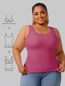 Áo tank top thể thao dáng rộng cỡ lớn, áo hai dây tập yoga có đệm ngực, áo lót ôm sát màu trơn mùa hè - Màu Hồng Tươi - Xem 3