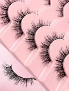 7 Pairs Natural Messy Cat Eye False Eyelashes, Transparent Band, Cat Eye Makeup Effect, Thin & Long, Extended Outer Corner, Soft & Natural Looking False Lashes - 貓眼假睫毛 2 - 查看 6
