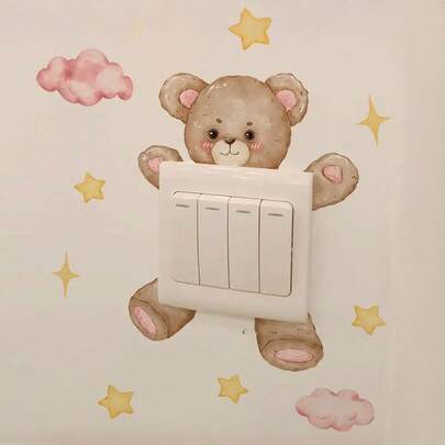 1pc Cartoon Bear, Star, Cloud Switch Sticker, Decorative Wall Decal For Kids Room, Bedroom
