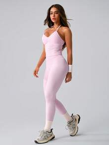 NcmRyu 1 Set Women's Fashion Casual Minimalist Versatile Backless Shaping Sports Bra And Leggings Workout Suit