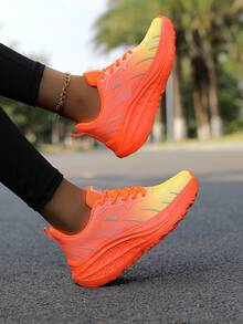 ZVB 女士舒适户外休闲系带运动鞋，透气弹力网面运动鞋，时尚系带跑步鞋，一脚蹬训练鞋 - 橘色 - 查看 5