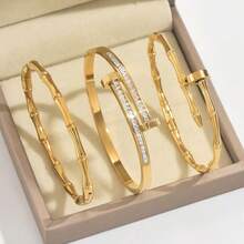 3pcs Set Bracelet, Golden Stainless Steel Bracelet Set Stainless Steel Bracelet Men And Women's Four Seasons Personalized Design Heart Zirconia Bracelet Jewelry Accessories Gifts, Jewelry Gold Jewelry Jewelry Women Bracelets Accessories