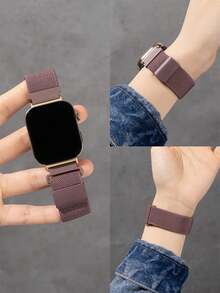 1pc Elastic Woven Magnetic Watch Band, Compatible With Huawei Watch Fit 1/Fit 2/Fit 3/Fit 4/4Pro Strap - Smoke Purple - View 6