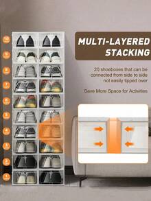 12/6/4/2 piezas Caja de almacenamiento de zapatos de plástico transparente para dormitorio, caja de almacenamiento plegable, tipo tapa abatible, caja de zapatos transparente debajo de la cama, a prueba de humedad y polvo