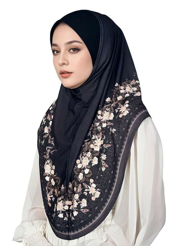 وشاح رأس قطعة واحدة، غطاء رأس مريح وواسع، وشاح رأس مطبوع خفيف الوزن للنساء