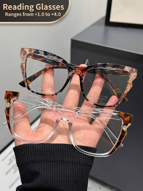 LiMiaoMiao 1pc Oversized Cat Eye Vintage Reading Glasses, Clear Transparent Computer Reading Magnifying Glasses For Men & Women, +1.0 To +4.0