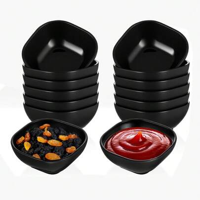 14pcs Unbreakable Black Dipping Bowls, 4.5 Oz Soy Sauce Plates, Dessert Bowls, Prep Bowls, Dipping Cups, Veggie Dip Bowls, Snacks, BBQ, Ketchup, Reusable, Perfect For Jams, Vinegars And Condiments - Great For Picnics, Family Gatherings And Parties, Picnic Essentials