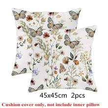 2 pezzi Federe decorative per cuscini con motivi floreali e farfalle verdi, 45x45cm, copricuscini per soggiorno, camera da letto, divano, letto, decorazione per feste di primavera (Imbottitura cuscini non inclusa) - Castano - Visualizzare 9