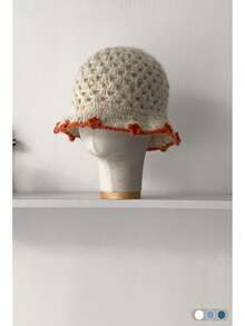 Mixed Color Knitted Bucket Hat For Women, Autumn/Winter, New Style, Large Head Circumference, Versatile, Simple, Natural Look, Fashionable, Compact, Warm Knitted Cap