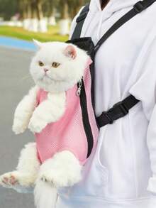 1pc New Version Pet Carrier Backpack Size Runs Small Suitable For Small Dogs And Cats, Front Chest Backpack, Soft And Breathable Mesh Portable Outgoing Bag Christmas For Holiday Gift Giving Cat Carrier Cat Bag - Pink - View 1