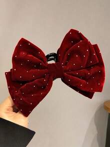 1pc Women's Double Layer Butterfly Hair Claw With Rhinestones, Solid Color, Elegant & Sweet, Suitable For Campus Wear, Party, Ball, And Daily Outfits Bow Valentine's Day Fall Winter Hair Clip Claw Clip Hair Accessories For Women For Vacation Outfits Woman Fashion Hair Clutch