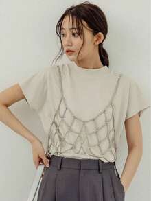 1pc Cute Pearl Strap Camisole, Girly Sweet Style Women Top With Chain - Versatile Minimalist Women Short Pearl Camisole - Silver - View 5