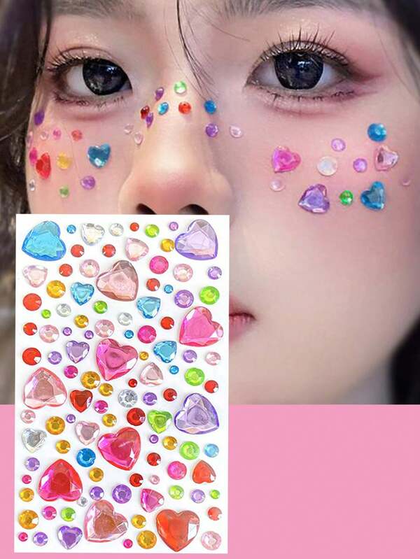 1pc Summer Dopamine Love Gem Face Stickers, Rhinestone Face Decor, DIY Makeup Accessories, Colorful Nail Art Decorations, Valentine's Day Accessories