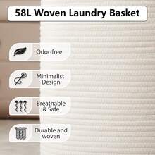 1pc 58L Woven Storage Basket, New Style Basket With Handles, Hand Woven Storage Box, Folding Laundry Basket, Storage Basket, Bathroom Dirty Clothes Basket, Rope Laundry Basket, Living Room Bedroom Laundry Basket, Woven Storage Basket, Bohemian Style Tall Rope Basket For Blankets, Toys, Pillows, Towels And Baby Nursery Basket. - Multicolor - View 9