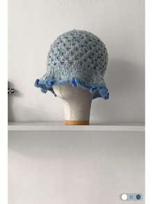 Mixed Color Knitted Bucket Hat For Women, Autumn/Winter, New Style, Large Head Circumference, Versatile, Simple, Natural Look, Fashionable, Compact, Warm Knitted Cap