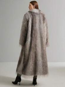 Damen luxuriöser Kunstpelz Mantel mit Strickjacken-Kragen, Fransen und strukturierten Details, normale Ärmel für eleganten Winter