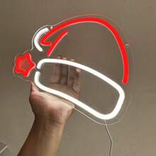 Christmas Decoration Neon Light Santa Hat Shaped Illuminated Sign, Indoor Atmosphere Light