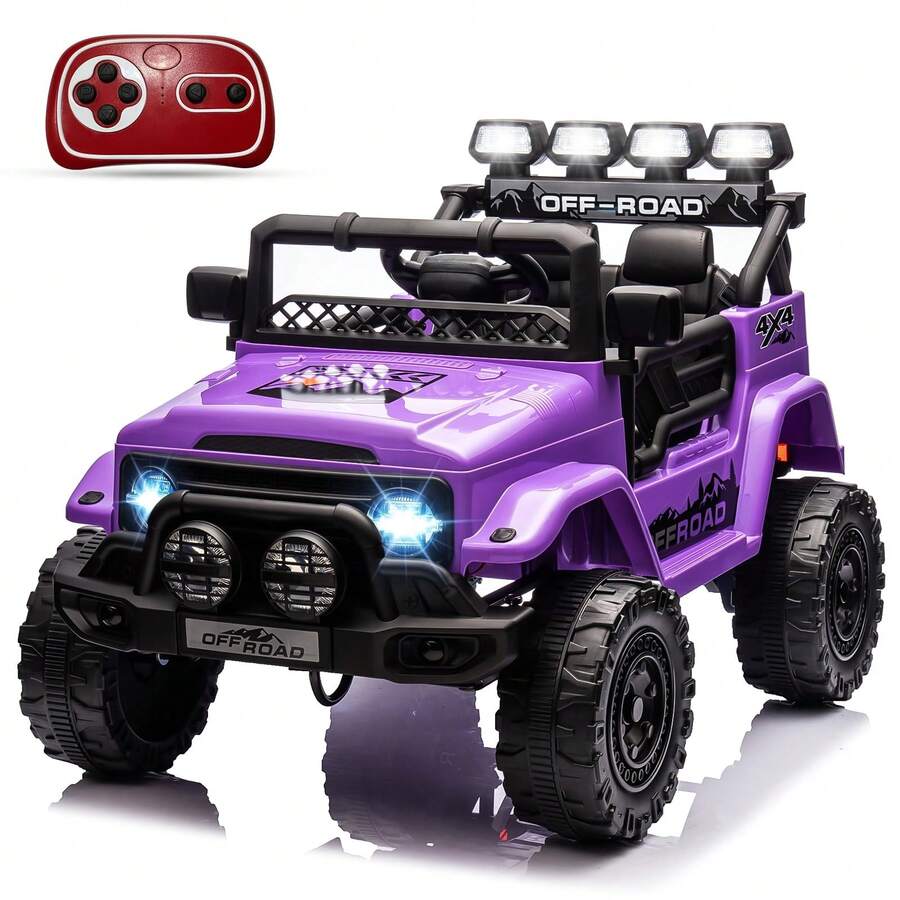 Huisuilinss Kids Ride On Truck,12V Ride On Car,Electric Car With 5MPH Max Speed,Remote Control,Steering Wheel,Accelerator Pedal,Treaded Tires,Music,Ride On Toy For Kids Ages 37-96 Months - Màu tím - Xem 1