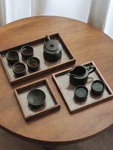 1 cutie de depozitare a gustărilor din lemn, sticlă, culoare nuc, cu model vintage în relief, cu flori de Crabapple, tavă de ceai emailată Cloisonné dreptunghiulară/poligonală, organizator de birou, platou pentru servire fructe și deserturi