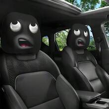 2 Funny Car Headrest Covers - Expressive Eyes And Mouth Design, No Stuffing Required, Quick Installation, Suitable For All Cars, SUVs, And Trucks - Halloween, Christmas, And Everyday Decorations - Funny Car Interior Accessories For Men And Women - Easy Clip-On Installation - 黑色 - 查看 1