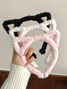 3件套女士高品质黑色、白色、粉色猫耳发箍，时尚百搭，适合日常外出、洗脸、化妆搭配服装，秋冬季节适用，发箍、发圈、头饰、发饰 - 彩色 - 查看 7