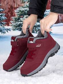 Giày bốt đi tuyết ngoài trời thông thường dành cho thanh thiếu niên, giày bốt cao đến giữa bắp chân, giày bốt đi bộ đường dài, lót nhiệt, ấm áp, đế chống trượt - Đỏ - Xem 3
