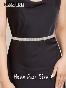 Hershine 1条女士水钻腰链，6排水晶装饰简约腰带，银色优雅奢华闪亮水晶腰链/身体链，适合搭配礼服、参加派对、日常穿着，是送给朋友、家人、女友、母亲的礼物 - 另有加大码可选，适合情人节、暑假、秋季、万圣节等场合。 - 銀色 - 查看 7