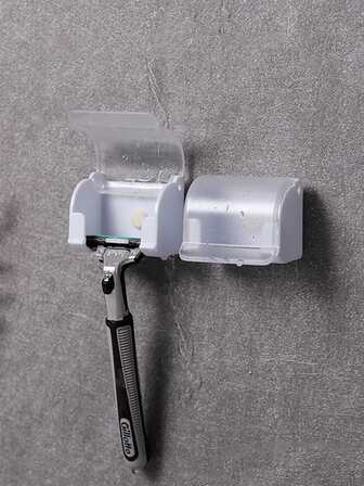 2/4pcs No Drilling Men's Shaver Storage Rack (Odorless And Durable, Not Easily Deformed In Humid Bathroom Environments) With Strong And Seamless Adhesive Design (No Drilling And Not Damaging The Wall, Suitable For Bathroom Tiles/Bathroom Glass/Men's Washbasin/Kitchen Countertop