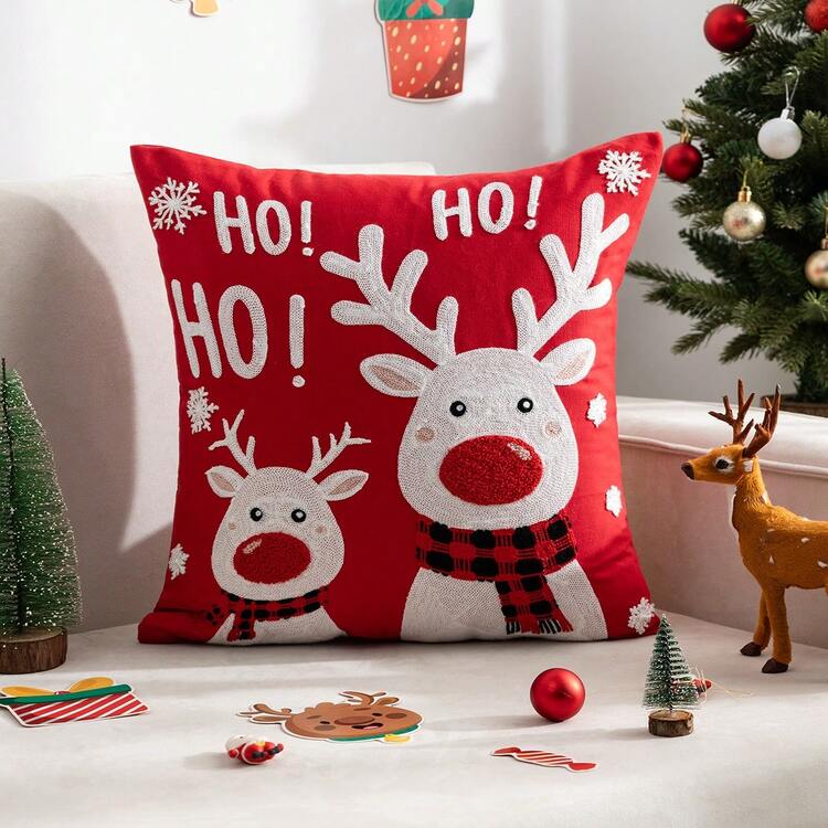 1 件圣诞树刺绣枕套，圣诞风格，适合客厅、卧室、所有季节 - 彩色 - 查看 7