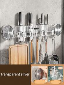 1pc Kitchen Knife Rack Organizer, Wall Mounted Utensil Holder, Multifunctional Cookware Storage Rack