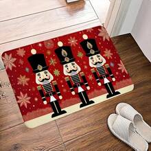 1pc Charming Nutcracker Christmas Welcome Mat, Modern Minimalist Style Decorative Carpet, Bedroom Carpet, Study Carpet, Living Room Carpet, Home Decor Carpet, Printed Carpet, Bay Window Carpet, Suitable For Home Decoration Carpet, Plush Carpet, Thickened Carpet, Furry Carpet, Thickened Carpet, Fleece Carpet, Autumn/Winter Carpet Kitchen Rug