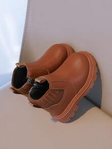 2025秋冬新款儿童靴子，女童和男童休闲软底短靴 - 棕色 - 查看 3