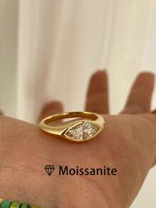 1pc Women's Quality Solitaire Ring, French Style Evil Eye Design, 925 Sterling Silver 1.5 Carat Moissanite Eye Shape, Minimalist Elegant Luxury Jewelry, Engagement, Wedding, Anniversary Gift, Comes With Moissanite Certificate And Deluxe Gift Box