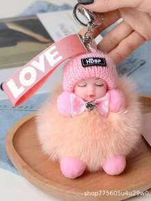 1 pieza Llavero de peluche suave y lujoso de color vibrante, colgante de muñeco de peluche dormido adorable como accesorio para mochila, regalo, bolso o accesorios de coche